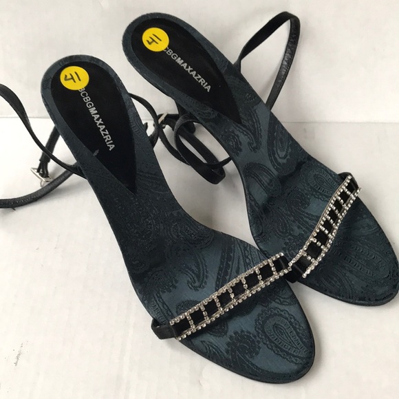 BCBGMAXAZRIA Black Strappy Jeweled Sandals Size 10B NWOB Evening Heels - Picture 5 of 11